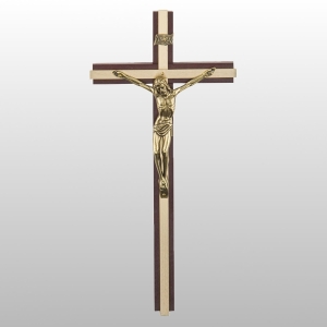 KRZYŻ WISZĄCY DREWNO KOLOR WIŚNIA/ZŁOTO 26CM
