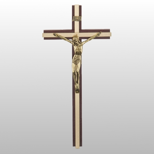 KRZYŻ WISZĄCY DREWNO KOLOR WIŚNIA/ZŁOTO 26CM