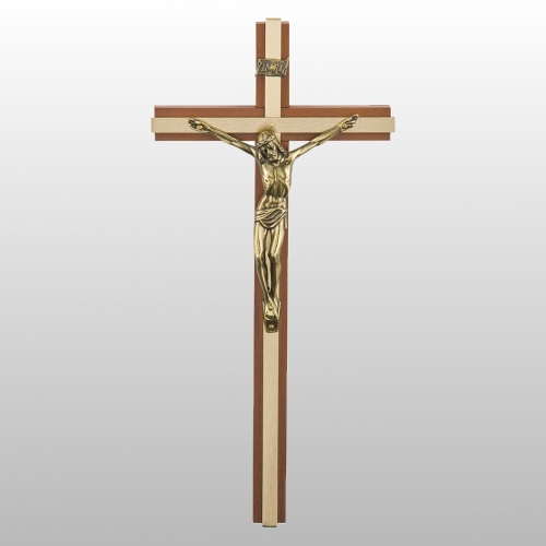 KRZYŻ WISZĄCY DREWNO KOLOR ORZECH/ZŁOTO 26CM