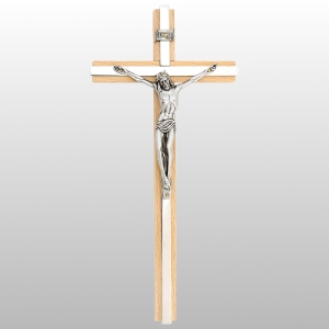 KRZYŻ WISZĄCY DREWNO KOLOR NATURALNY/SREBRO 26CM
