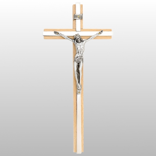 KRZYŻ WISZĄCY DREWNO KOLOR NATURALNY/SREBRO 26CM