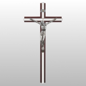 KRZYŻ WISZĄCY DREWNO KOLOR WIŚNIA/SREBRO 26CM
