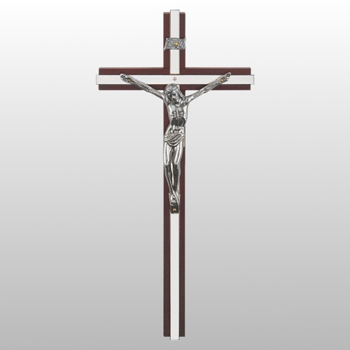 KRZYŻ WISZĄCY DREWNO KOLOR WIŚNIA/SREBRO 26CM