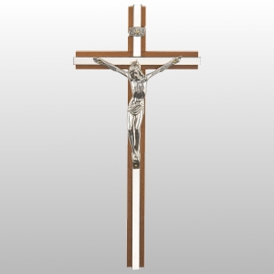 KRZYŻ WISZĄCY DREWNO KOLOR ORZECH/SREBRO 26CM