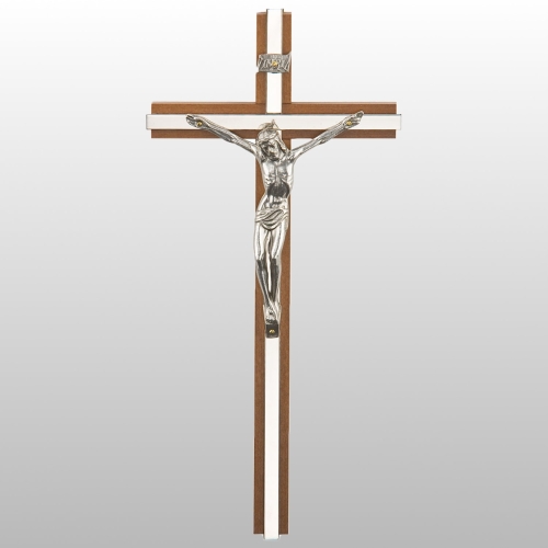 KRZYŻ WISZĄCY DREWNO KOLOR ORZECH/SREBRO 26CM