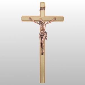 KRZYŻ WISZĄCY DREWNO KOLOR NATURALNY/ZŁOTO 35CM