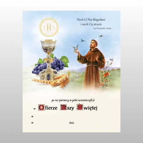 NOWOŚĆ OBRAZEK KOMUNIJNY ZE ŚW. FRANCISZKIEM NR 103