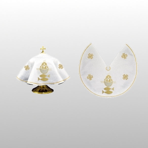 WELON NA PUSZKĘ BIAŁY HAFT RYBY KOMUNIKANTY ( 45cm ŚR. - Z WYCIĘCIEM) (52602)