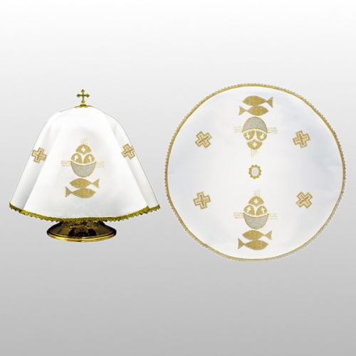 WELON NA PUSZKĘ BIAŁY HAFT RYBY KOMUNIKANTY ( ŚR. 53cm .- OKRĄGŁY) (52610)