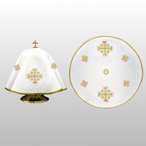 WELON NA PUSZKĘ BIAŁY HAFT KRZYŻ JEROZOLIMSKI ( ŚR. 53cm .- OKRĄGŁY) (52614)