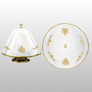 WELON NA PUSZKĘ BIAŁY HAFT złoty IHS ( ŚR. 53cm .- OKRĄGŁY) (52615)