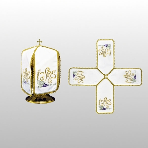 WELON NA PUSZKĘ BIAŁY HAFT IHS, WINOGRONA (29cm WYS.- KRZYŻAK) (52617)