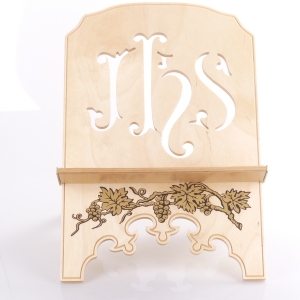 PULPIT DREWNIANY SKŁADANY NA PISMO ŚW., Z "IHS" - JASNY