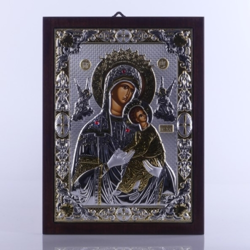 IKONA SREBRNA ZDOBIONA + RAMKA BRĄZ, MB NIEUSTAJĄCEJ POMOCY, 23 X 31cm