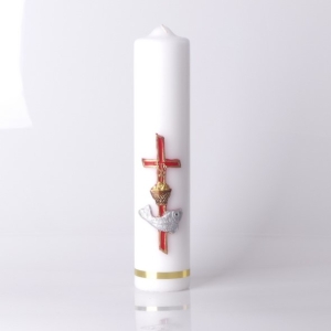 ŚWIECA BIAŁA, APLIKACJA "KRZYŻ+RYBA", 30/6,5cm