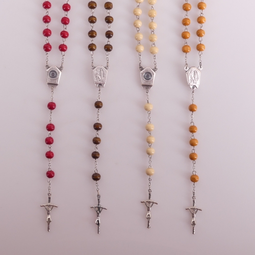 RÓŻANIEC KULKA DREWNO, ŁĄCZNIK LOURDES WODA - MIX KOLORÓW