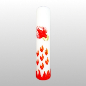 ŚWIECA OŁTARZOWA BIAŁA APLIKACJA  -GOŁĄB Z PŁOMIENIAMI