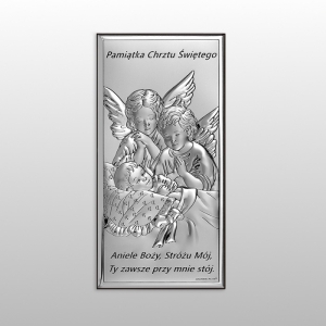 OBRAZEK ANIOŁY NAD DZIECKIEM PAMIĄTKA CHRZTU ŚWIĘTEGO MODLITWA 10x20