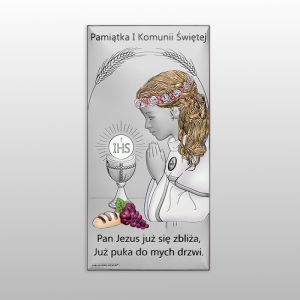 OBRAZEK KOMUNIA DZIEWCZYNKA PAMIĄTKA I KOMUNII ŚWIĘTEJ  KOLOR PIEŚŃ 5x10