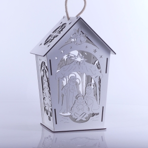 LAMPION ADWENTOWY DREWNIANY - BIAŁA SKLEJKA wys.30cm