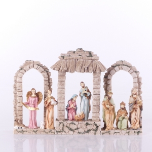 SZOPKA ŚWIECĄCA KOLOROWA "TRZY BUDYNKI", 16,5cm