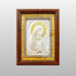 IKONA MB FATIMA W DREWNIANEJ RAMCE ZA SZYBKĄ, 17,5cm x 22,5cm