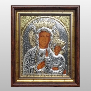 IKONA  MB CZĘSTOCHOWSKA RAMA ORNAMENT ZA SZYBKĄ, 30 cm x 33 cm