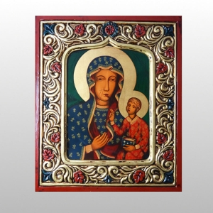 IKONA MB CZĘSTOCHOWSKA, REGIONALNA Z WZORKIEM 30 X 36cm