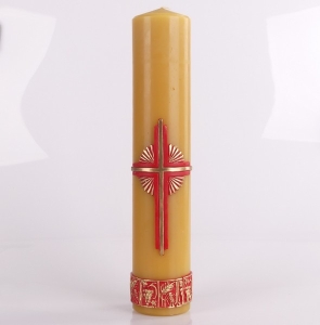 ŚWIECA PASCHALNA 1.0 KRZYŻ PROMIENIE WOSK 33/6,5cm + OPASKA NA DOLE