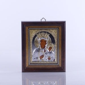 IKONA MB CZĘSTOCHOWSKA, RAMA DREWNIANA ZA SZYBKĄ, 13 cm x 15 cm