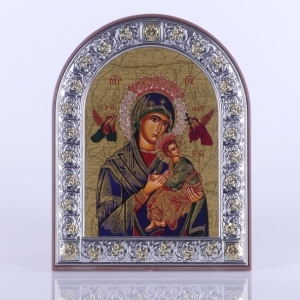 IKONA SREBRNA, MB NIEUSTAJĄCEJ POMOCY (KOLOR) OWAL 12 X 15,5cm