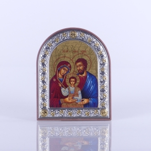 IKONA SREBRNA, ŚW.RODZINA NIEBIESKA (KOLOR) OWAL 8,5 X 10,5cm