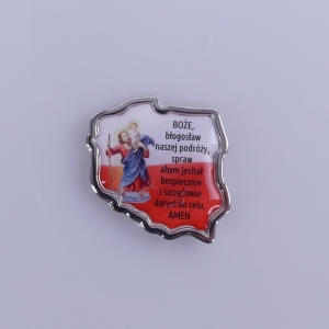 PLAKIETKA METALOWA ŚW.KRZYSZTOF+ MODLITWA KONTUR POLSKI KOLOR