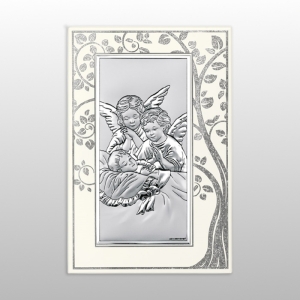 PANEL ANIOŁY NAD DZIECKIEM ECRU SREBRNE DRZEWO 15,5x23,5