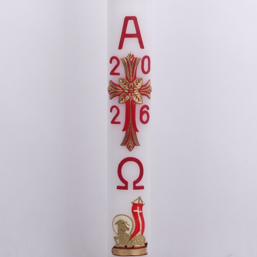 PASCHAŁ 2A 8.5/100cm  5KG BIAŁY, KRZYŻ ZŁOTO-CZERWONY KWIAT + BARAN ZŁOTY
