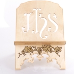 PULPIT DREWNIANY SKŁADANY NA PISMO ŚW., Z "IHS" - JASNY