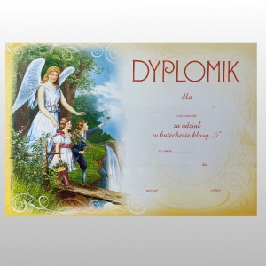 DYPLOMIK KL.O nr 12- ANIOŁ STRÓŻ Z DZIEĆMI NA KŁADCE