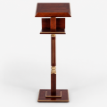 PULPIT DO MIEJSCA PRZEWODNICZENIA DREWNIANY Z PÓŁKĄ "ALFA/OMEGA" ZŁOCONY - WENGE
