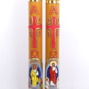 PASCHAŁ 1A 10/115cm 8,5 KG WOSK, KRZYŻ CZERWONY, POGRUBIONY ZŁOTY BRZEG + CHRYSTUS MALOWANY