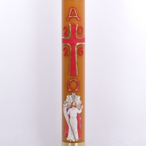 PASCHAŁ 1A 10/115cm 8,5 KG WOSK, KRZYŻ CZERWONY, POGRUBIONY ZŁOTY BRZEG + FIGURA JEZUS