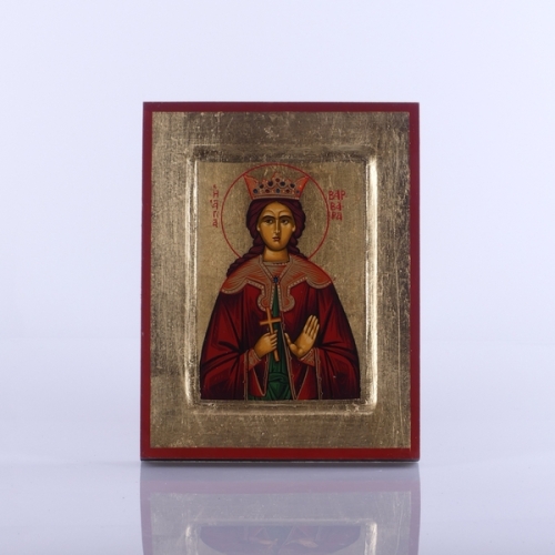 IKONA ŚW.BARBARA W PŁASZCZU, KRZYŻ, 14x18 CM