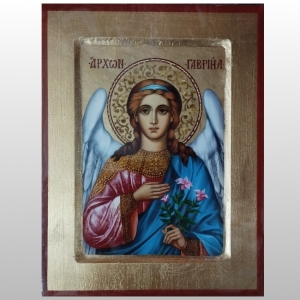 IKONA ARCH.GABRIEL, AUREOLA GAŁĄZKI, RÓŻOWA LILIA, 17x22 CM