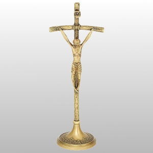 KRZYŻ STOJĄCY PAPIESKI KOLOR STARE ZŁOTO 31CM