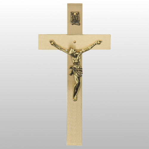 KRZYŻ WISZĄCY PŁASKI MOSIĄDZ SATYNA 14CM 