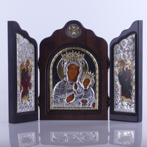IKONA TRYPTYK MB CZĘSTOCHOWSKA - KOLOR/SREBRO wym.złożony 17 cm x 24 cm