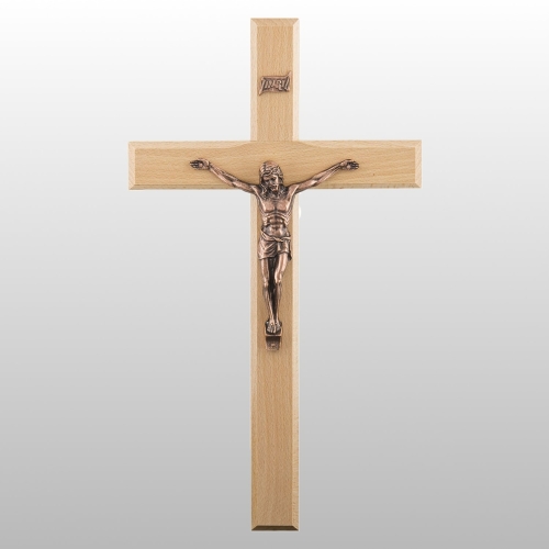 KRZYŻ WISZĄCY DREWNO KOLOR NATURALNY FREZ 42CM