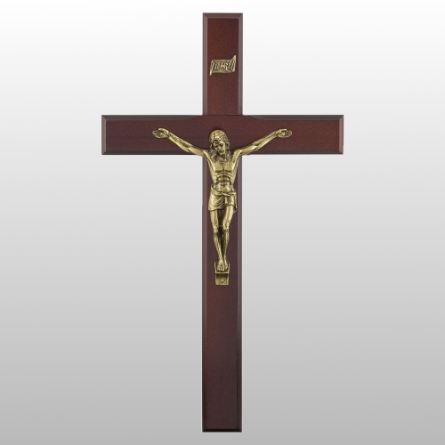 KRZYŻ WISZĄCY DREWNO KOLOR WIŚNIA FREZ 42CM