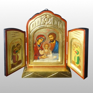 IKONA TRYPTYK TREN ŚWIĘTA RODZINA NIEBIESKI wym.złożony 15 cm x 24 cm