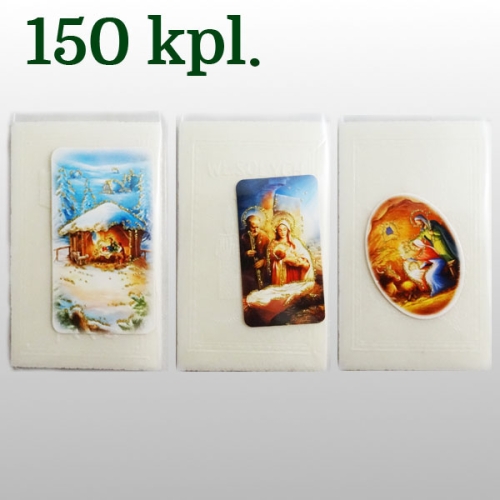 OPŁATKI WIGILIJNE : 5 SZT MAŁYCH + OBRAZEK + FOLIA - KARTON 150 KPL / 1,50 zł/kpl