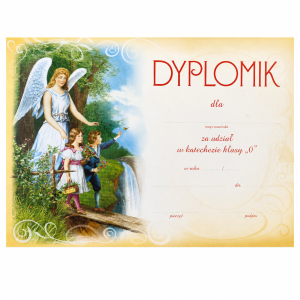 DYPLOMIK KL.O nr 12- ANIOŁ STRÓŻ Z DZIEĆMI NA KŁADCE